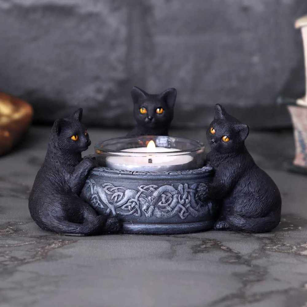 Familiar Trio Cat Tea Light Holder 10cm main image 1